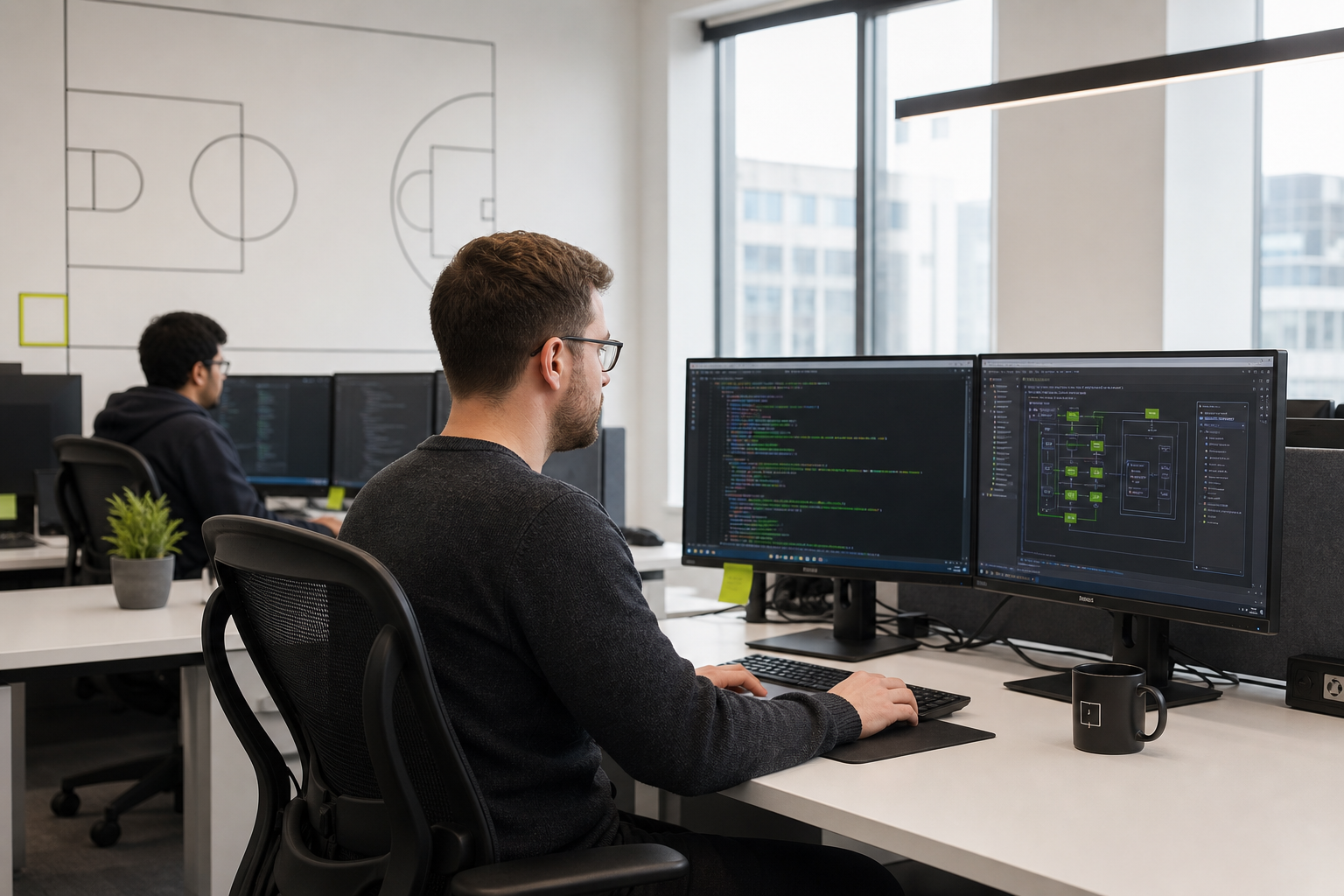 GASHP LTD engineering team working in a focused professional environment — strategy planning and code review session